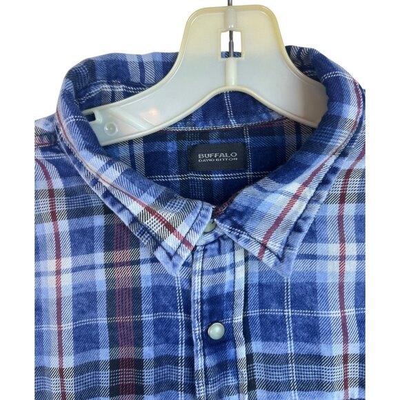 Buffalo David Bitton Men’s L Blue Plaid Long Sleeve Pearl Snap Lightweight - Picture 5 of 11